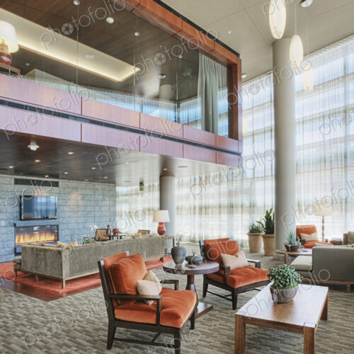 Lobby with fireplace