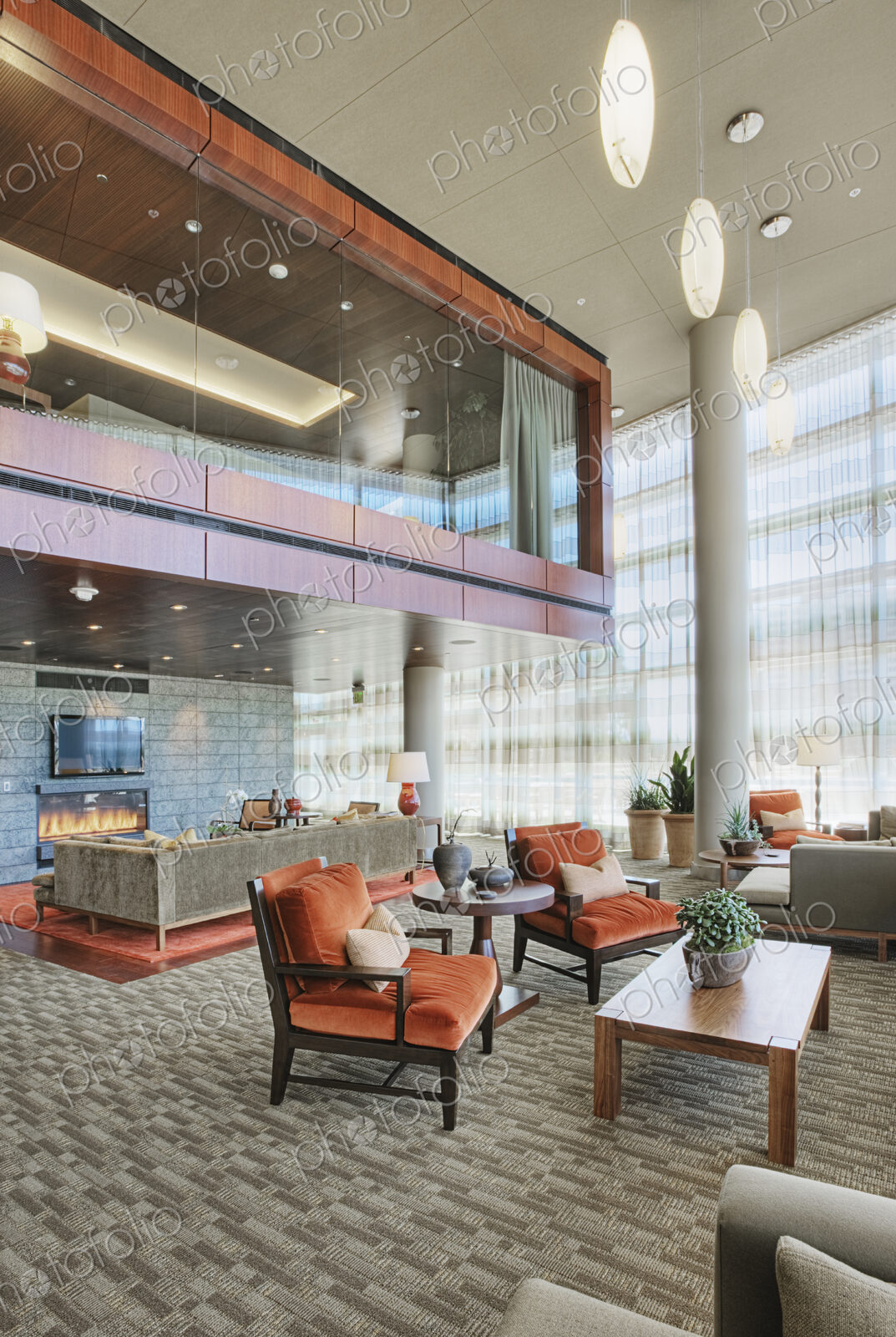 Lobby with fireplace