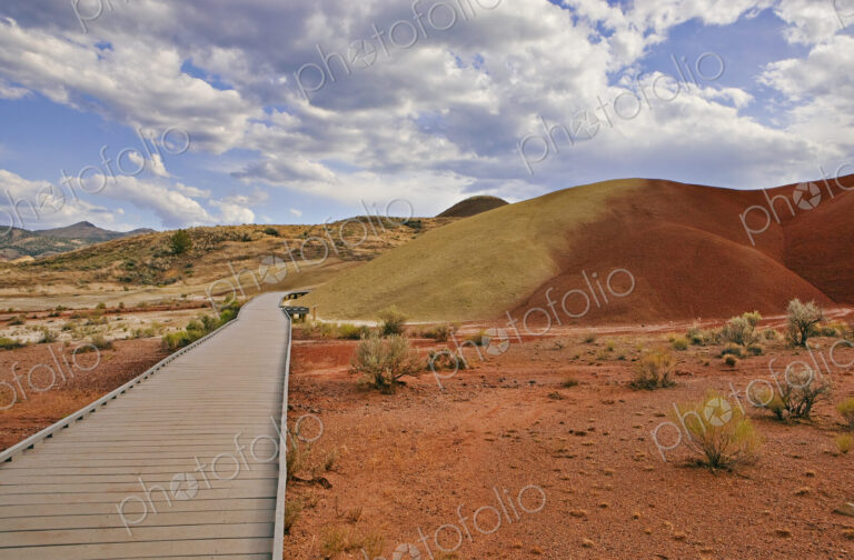 Long boardwalk into Painted Cove, a wheelchair accessible route across the deserts of…