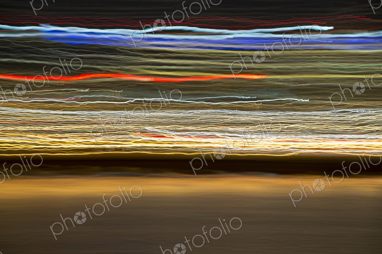Long exposure abstract of Portland, Oregon skyline with colorful streaks of city…