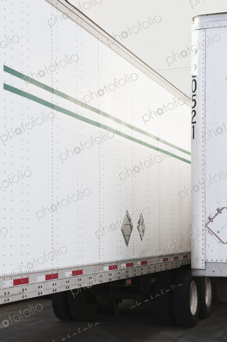 Lorries docked at a distribution centre.