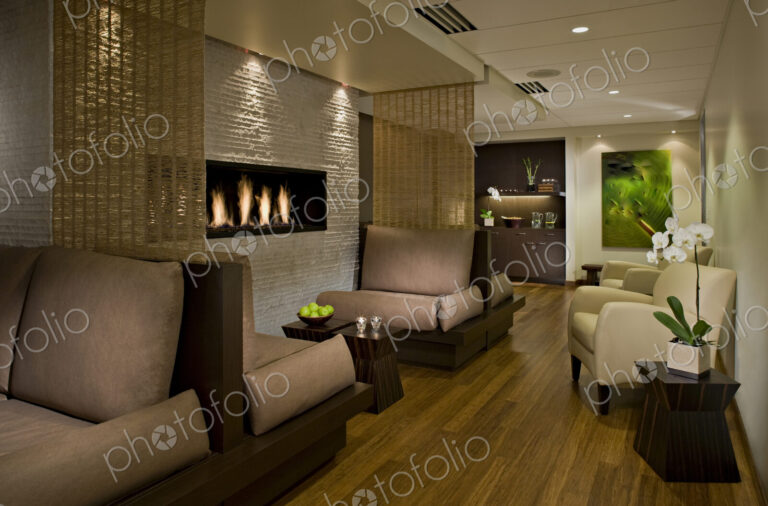 Lounge area in empty spa