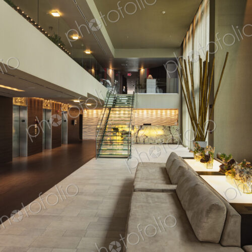 Lounge area in hotel lobby