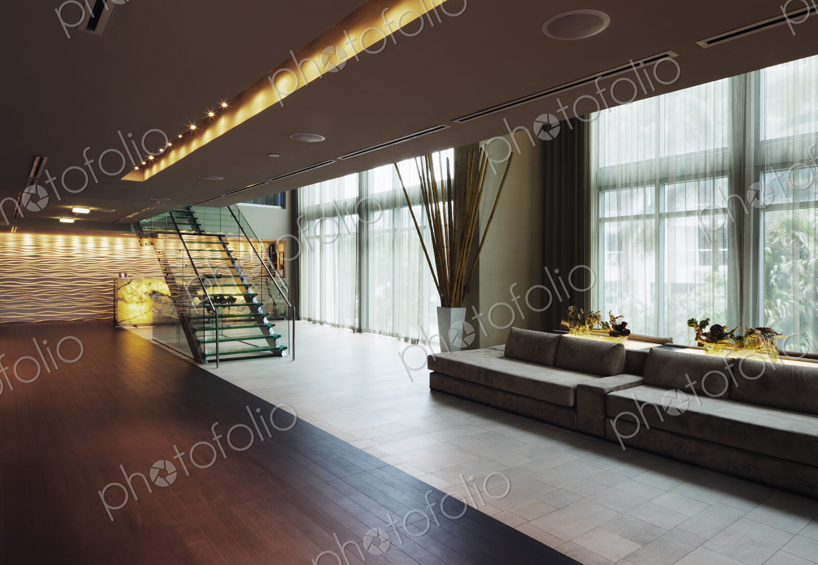 Lounge area in hotel lobby