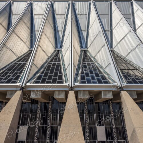 Low-angle close-up of the United States Air Force Academy Cadet Chapel in Colorado… Low-angle close-up of the United States Air Force Academy Cadet Chapel in Colorado…