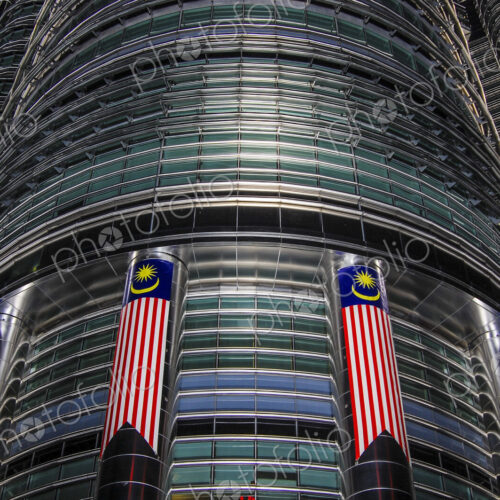 Low angle close up of the exterior of the Petronas Towers, Kuala Lumpur.