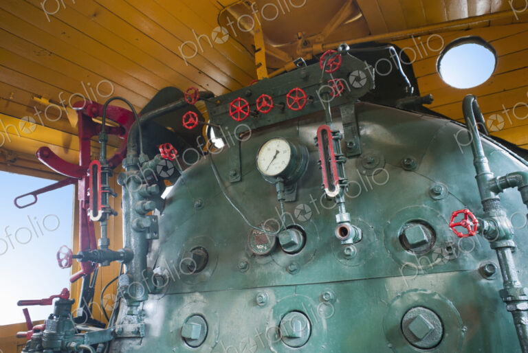 Low angle exterior of a locomotive train.