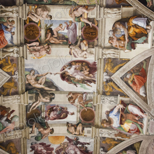 Low angle interior view of Michelangelo's ceiling in the Sistine Chapel in Vatican… Low angle interior view of Michelangelo's ceiling in the Sistine Chapel in Vatican…