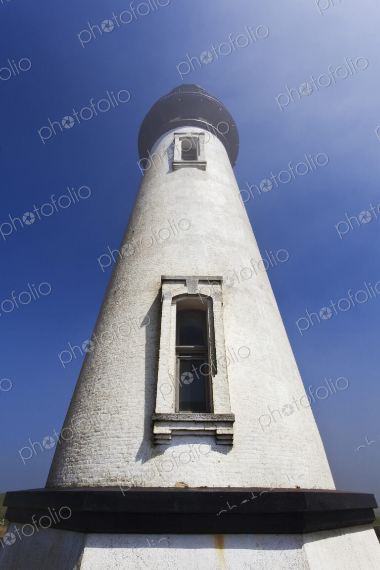 Low angle view of Yaquina Head Lighthouse, Newport, Oregon, United States