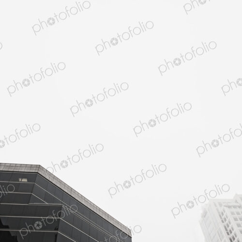 Low angle view of high rise urban buildings.
