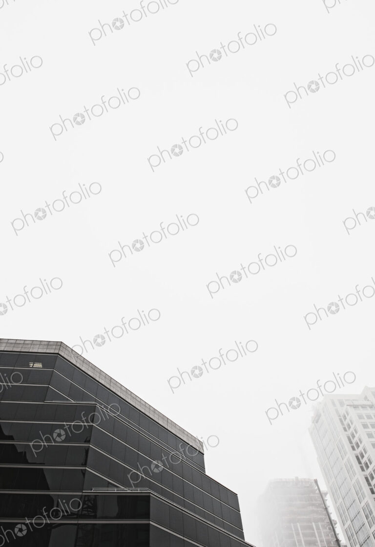 Low angle view of high rise urban buildings.