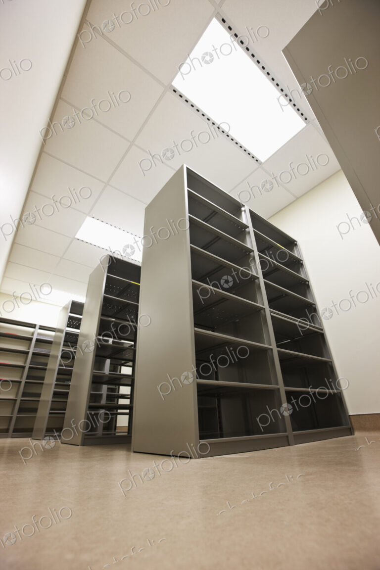 Low angle view of server towers or bookshelves.