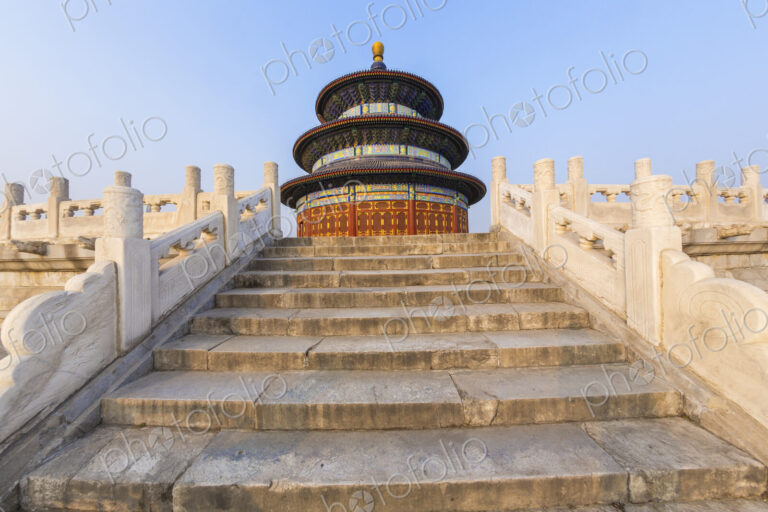 Low angle view of staircase leading to the Temple of Heaven, Hall of prayer for the…