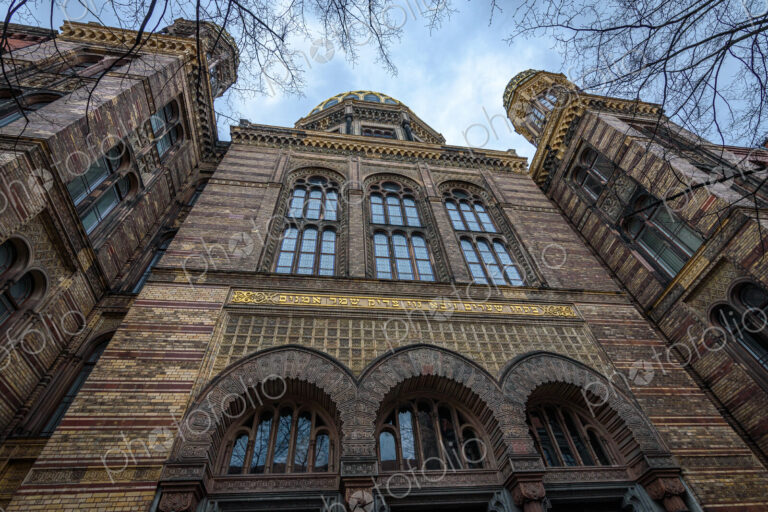 Low angle view of the facade of the New Synagoge in Berlin, Germany