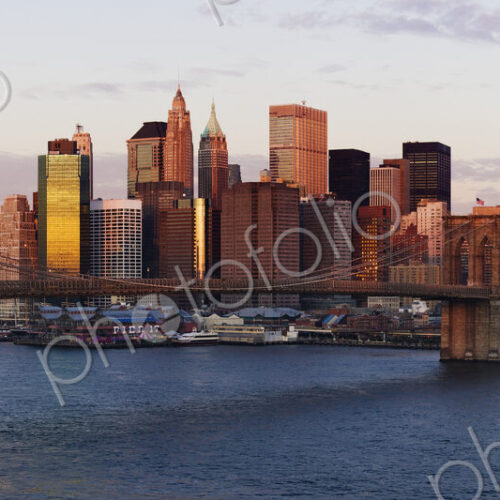 Lower Manhattan Skyline and Brooklyn Bridge at Dawn Lower Manhattan Skyline and Brooklyn Bridge at Dawn