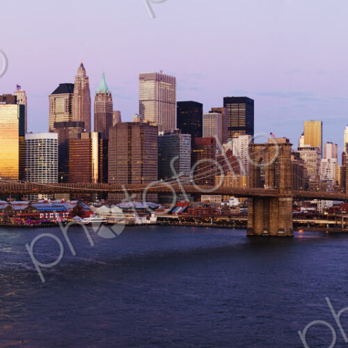 Lower Manhattan Skyline and Brooklyn Bridge at Dawn Lower Manhattan Skyline and Brooklyn Bridge at Dawn