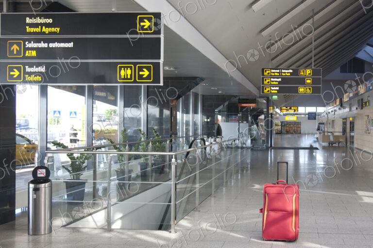 Luggage Sitting Alone in an Airport Terminal