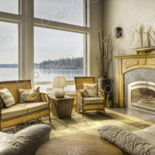 Luxury living room overlooking lake Luxury living room overlooking lake