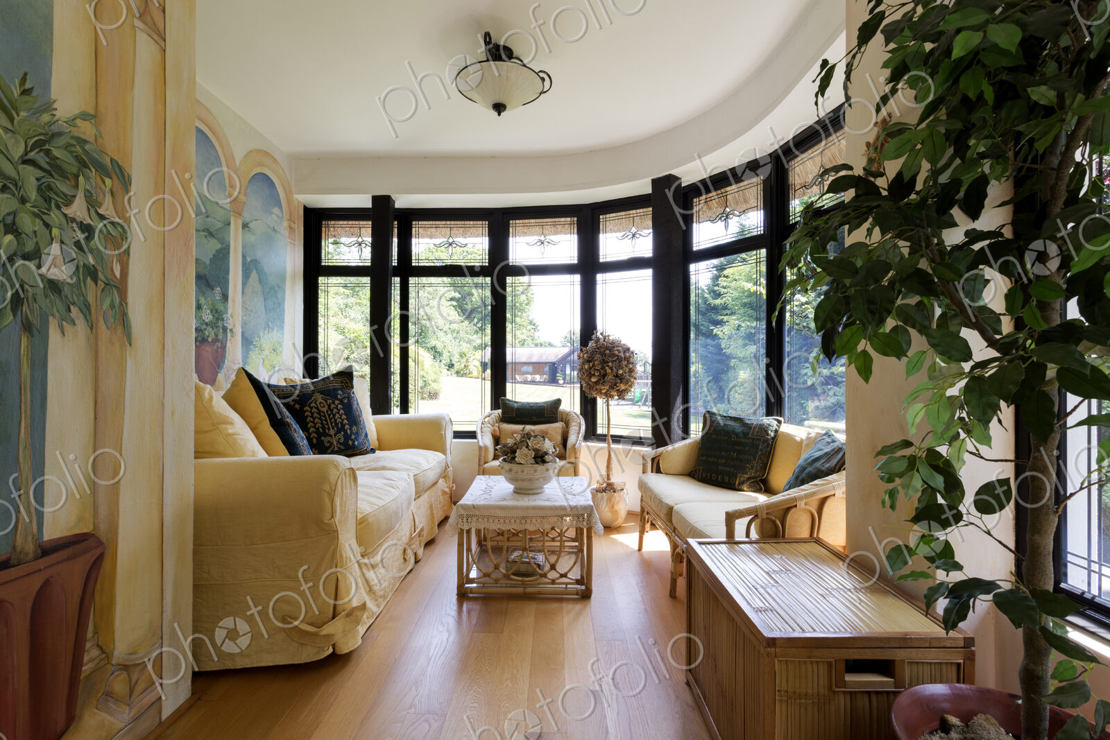 Luxury living room with bay windows