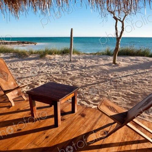 Luxury terrace on the beach of Ankasy Lodge & Spa in Tsifota in southwestern Madagascar.