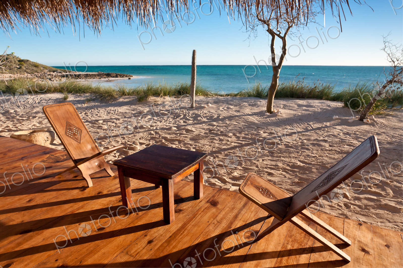 Luxury terrace on the beach of Ankasy Lodge & Spa in Tsifota in southwestern Madagascar.