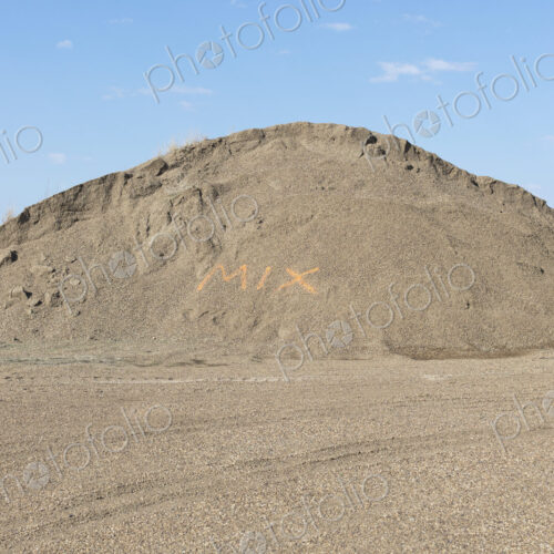 "MIX" spray painted on gravel pile, near Scotsguard, Saskatchewan, Canada.