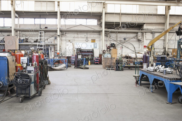 Machinery in repair shop warehouse.