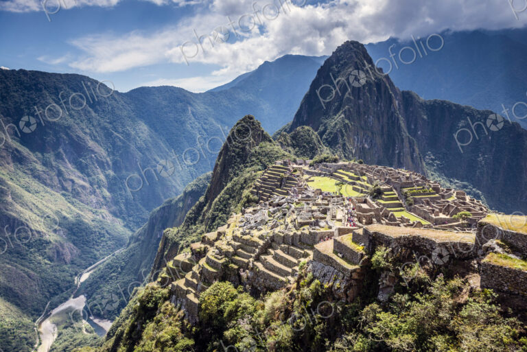 Machu Picchu, the Inca citadel high in the Andes, above the Sacred Valley, plateau…