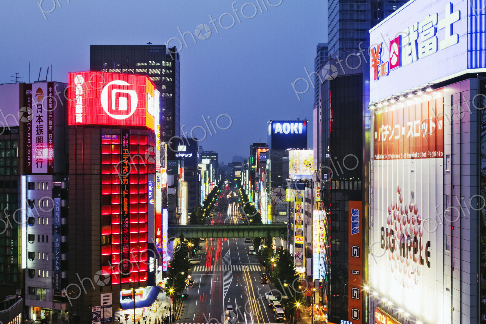 Main Street Through an Asian Downtown at Dusk