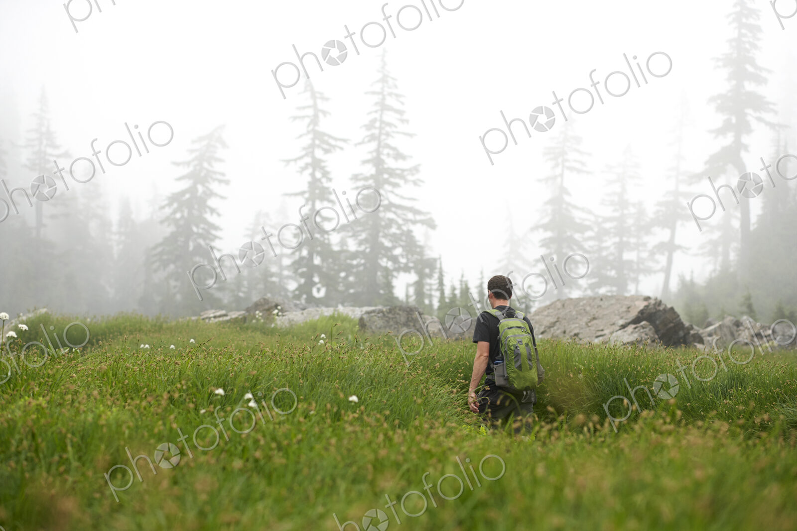 Man hiking in rural field
