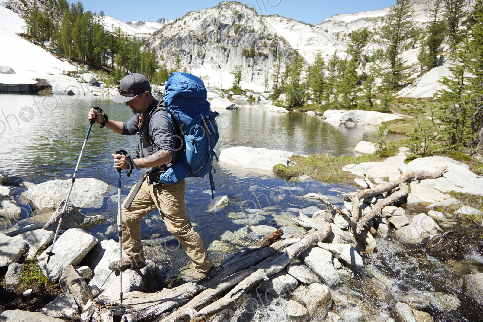 Man hiking near remote lake