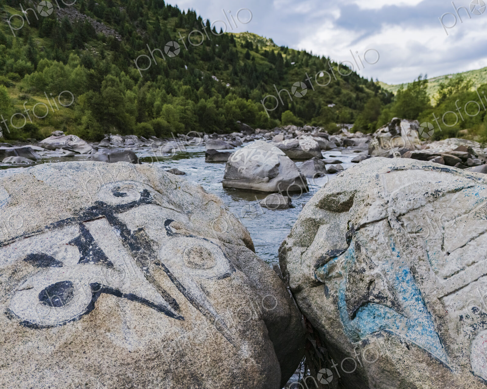 Mani Rocks in a River Tagong, Sichuan Province, Kham Tibet,