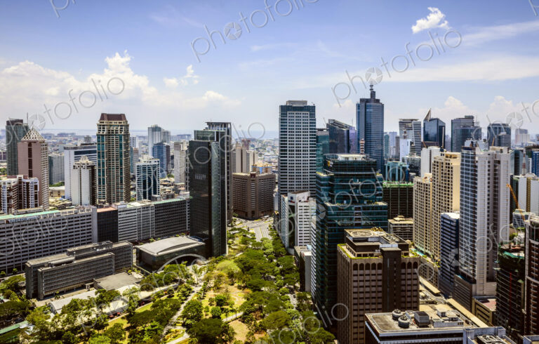 Manila cityscape under blue sky, Philippines