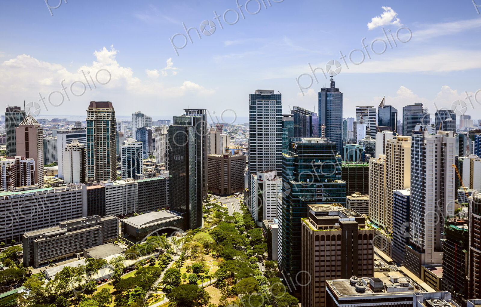 Manila cityscape under blue sky, Philippines