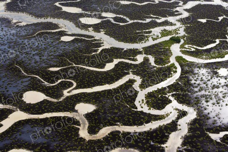Marshes viewed from the air on the Turks and Caicos Islands. Water channels.