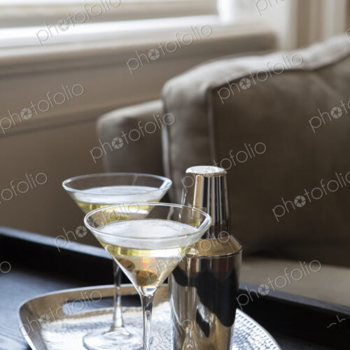 Martinis on tray in modern living room Martinis on tray in modern living room