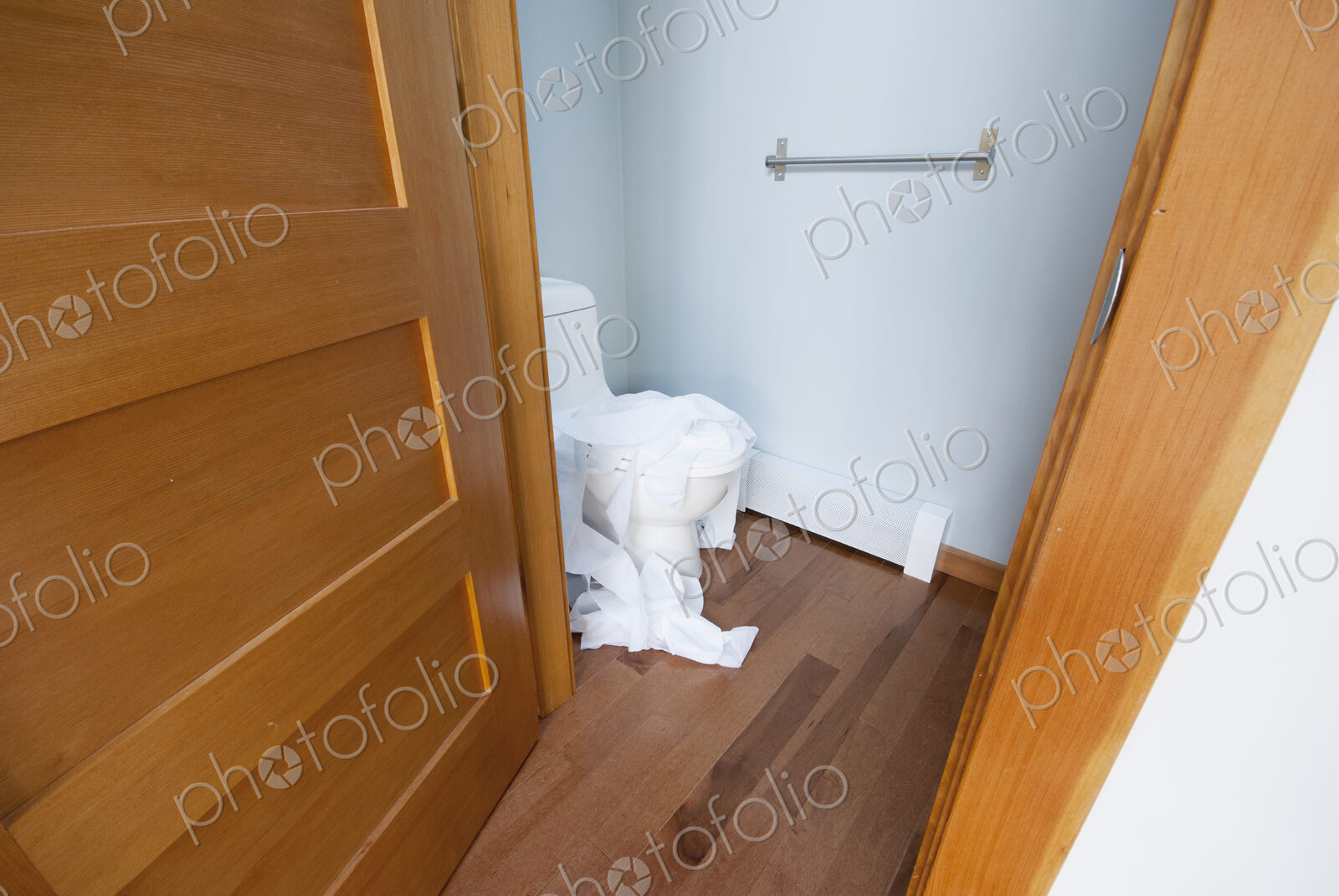 Mess of Toilet Paper in a Small Bathroom