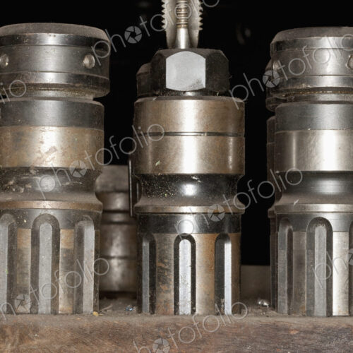 Metal Manufacturing Parts, in a row stored