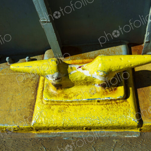 Metal cleat on ship, Puget Sound ferry, Seattle, WA USA Metal cleat on ship, Puget Sound ferry, Seattle, WA USA