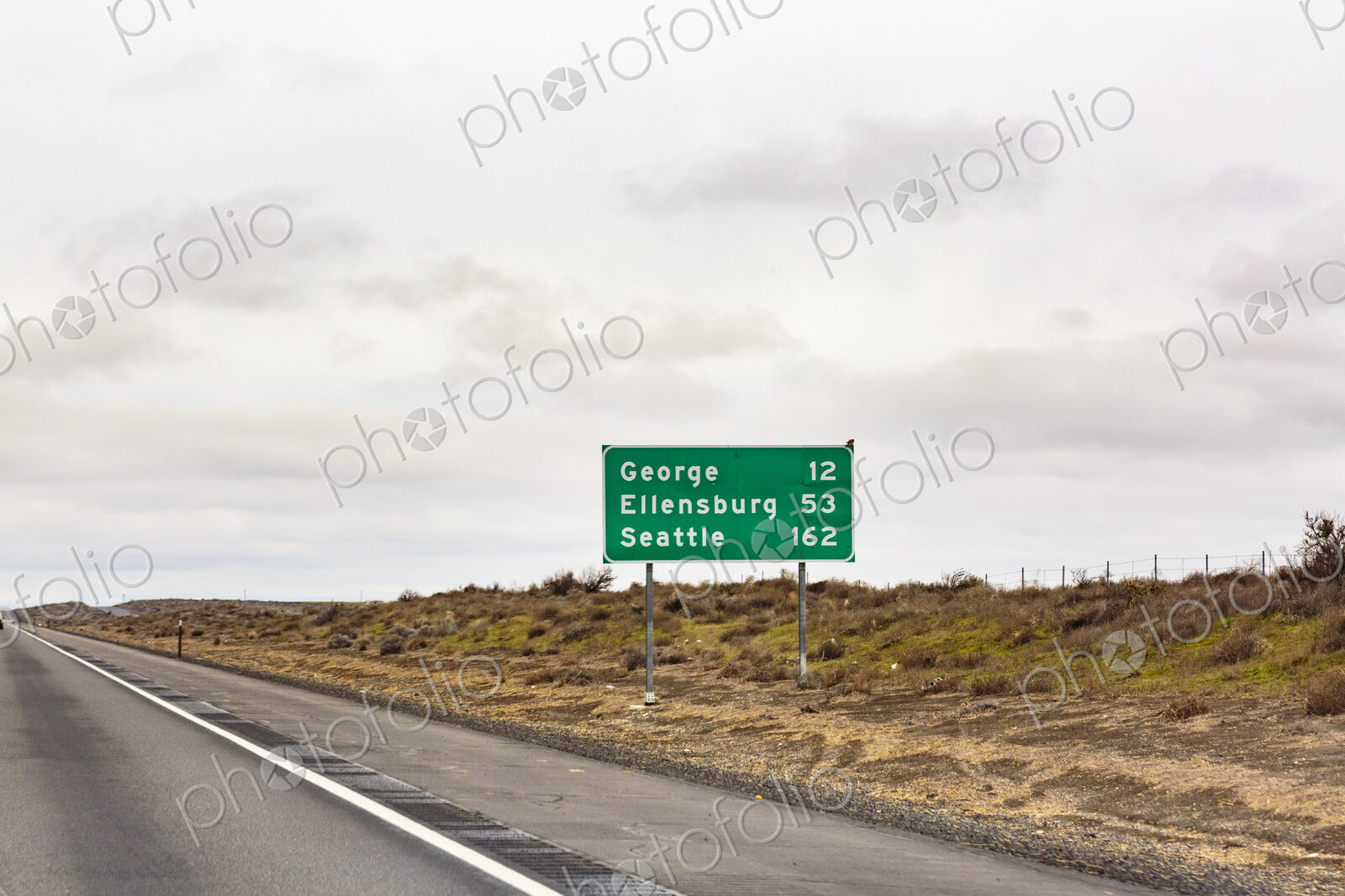 Mileage sign on the highway, Interstate 90, Washington state