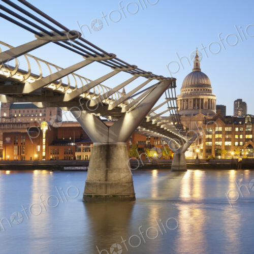 Millennium Bridge and St Paul's at Sunset