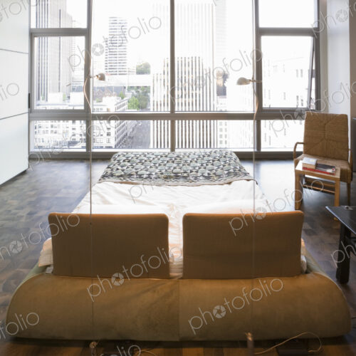 Modern bedroom in luxury highrise apartment Modern bedroom in luxury highrise apartment