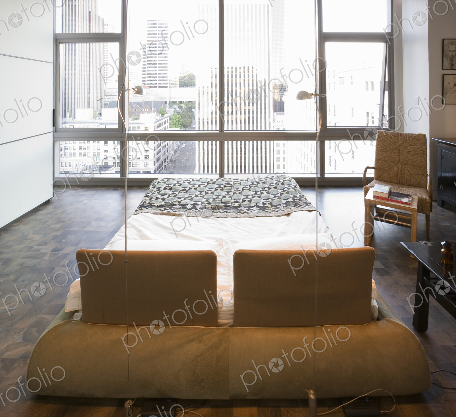 Modern bedroom in luxury highrise apartment