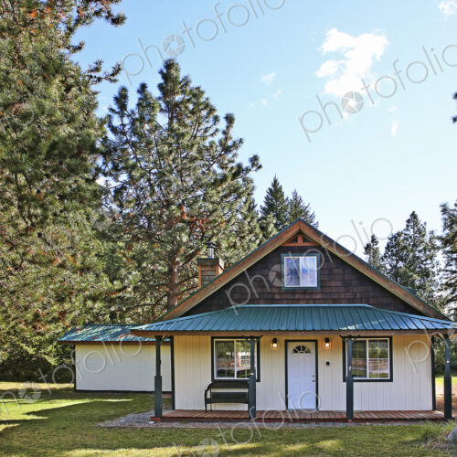 Modern cabin in rural forest