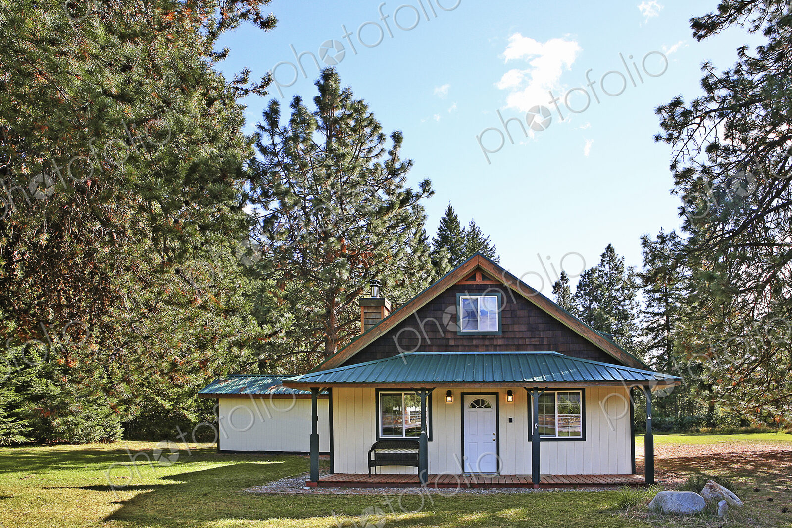 Modern cabin in rural forest