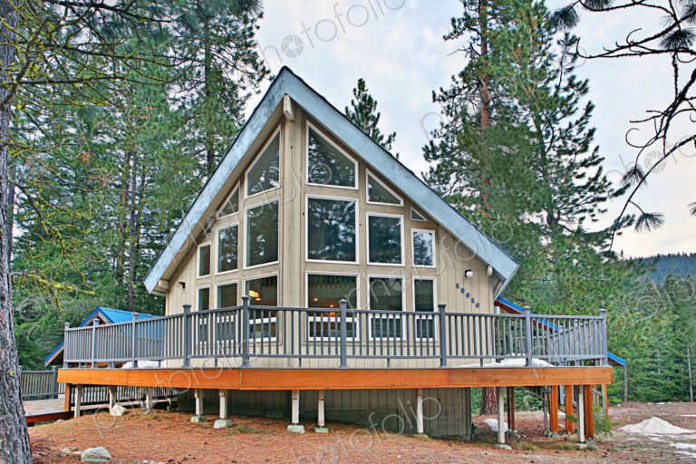 Modern cabin in rural forest