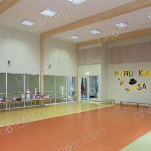 Modern children's day care or pre-school building, open indoors play area