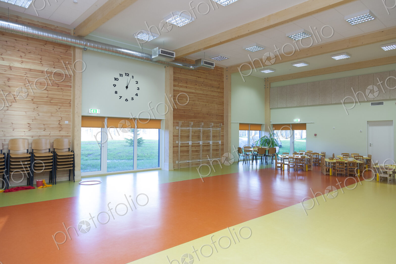 Modern children’s day care or pre-school building, open indoors play area