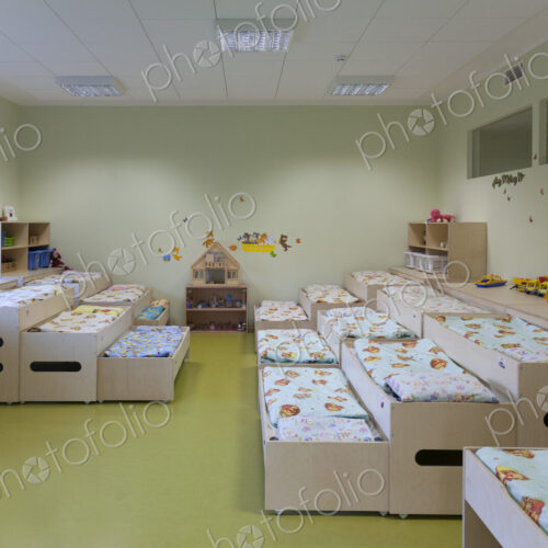 Modern day care nursery or pre-school kindergarten school, bedrooms for nap time, pull… Modern day care nursery or pre-school kindergarten school, bedrooms for nap time, pull…