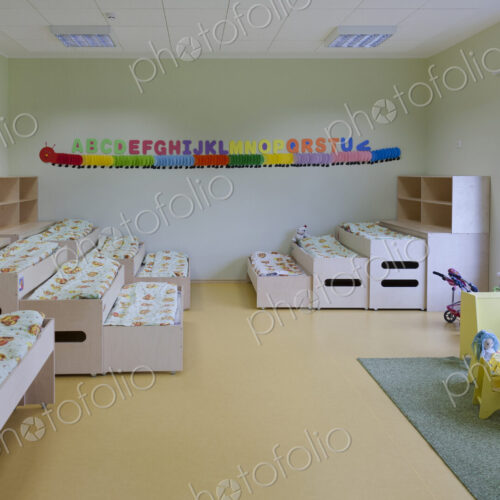Modern day care nursery or pre-school kindergarten school, bedrooms for nap time, pull… Modern day care nursery or pre-school kindergarten school, bedrooms for nap time, pull…